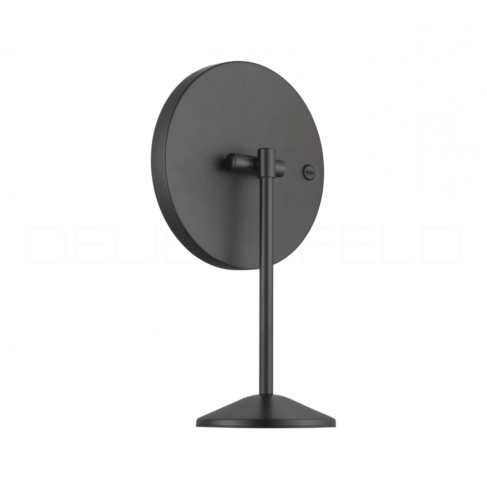 DEUSENFELD SL50BA - Akku Batterie LED Stand Kosmetikspiegel, 5x Vergrößerung, Ø20cm, schwenkbar, 3 einstellbare Lichtfarben, 10 Min. Timer, Dimmer, 3000mAh Lithium Akku, USB-C, matt schwarz
